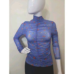 Mukzin Sheer Top Women's Size Small Blue Long Sleeves Tags Attached